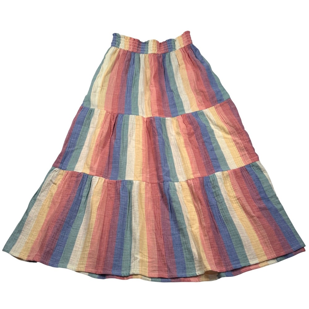 Marine Layer Corrine Rainbow Stripe Skirt Womens Large Gauze Tiered Maxi 14429